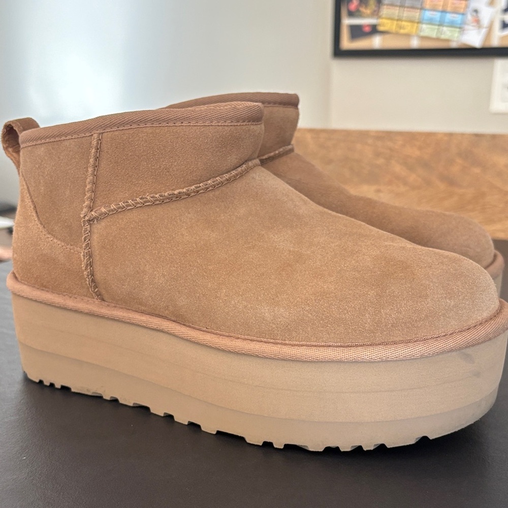 UGG Tan Suede Platform Ankle Boots